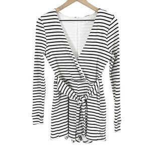 Revolve Superdown Lotus Front Tie Striped‎ Romper Black White Small